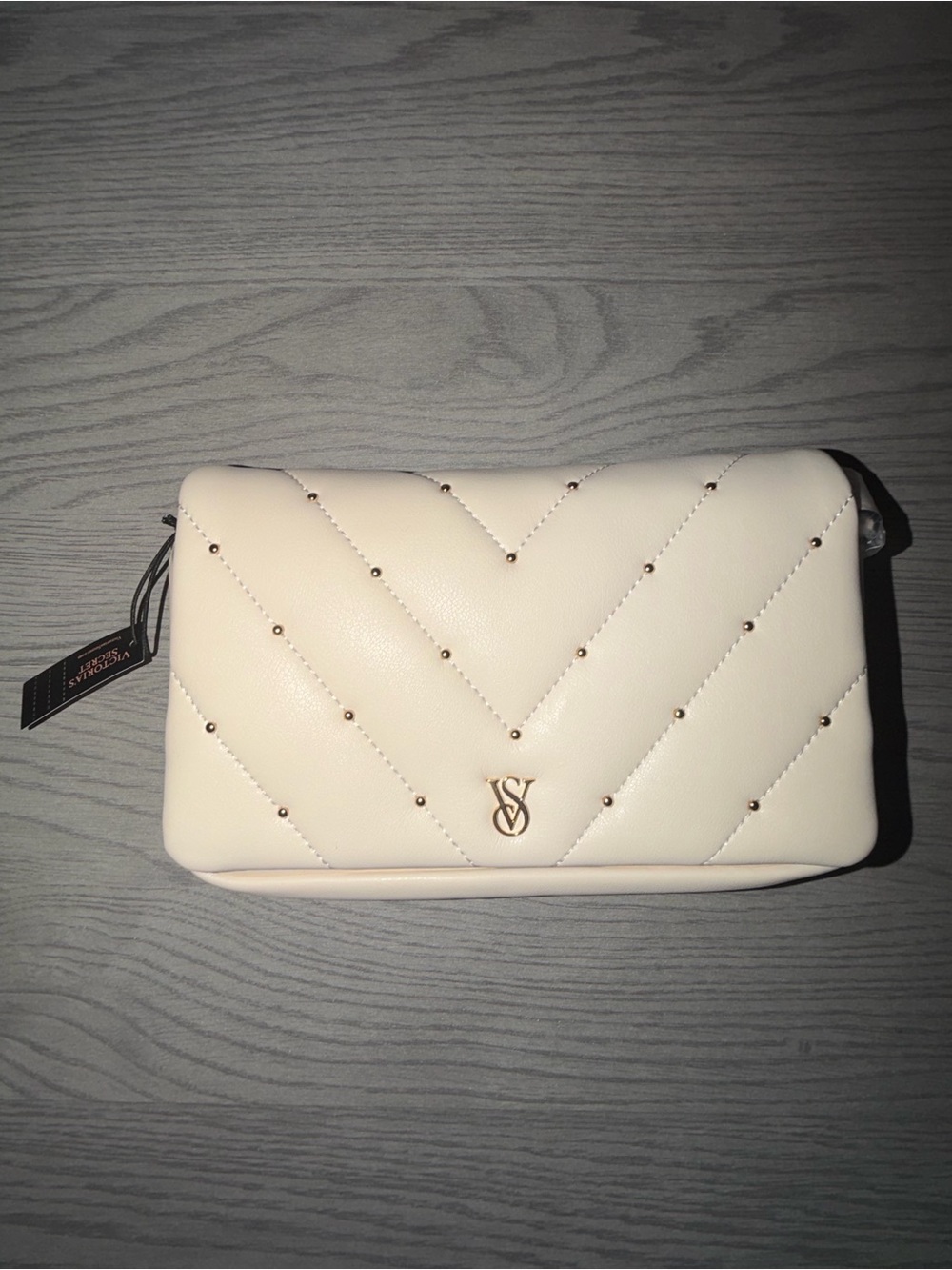 Victoria's Secret Cream Quilted Clutch with Gold Studs